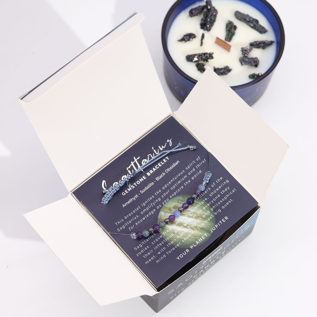 Written in the Stars – Sagittarius · Zodiac Candle & Gemstone Bracelet – styled view