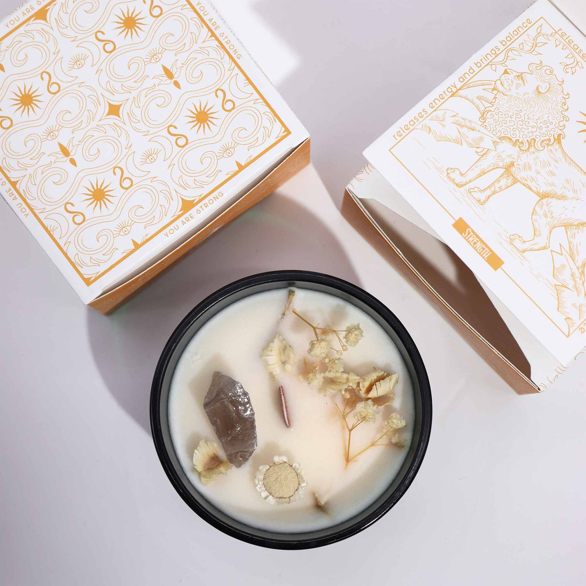 Crystal Flower Candle – The Lion · Jasmine – styled view