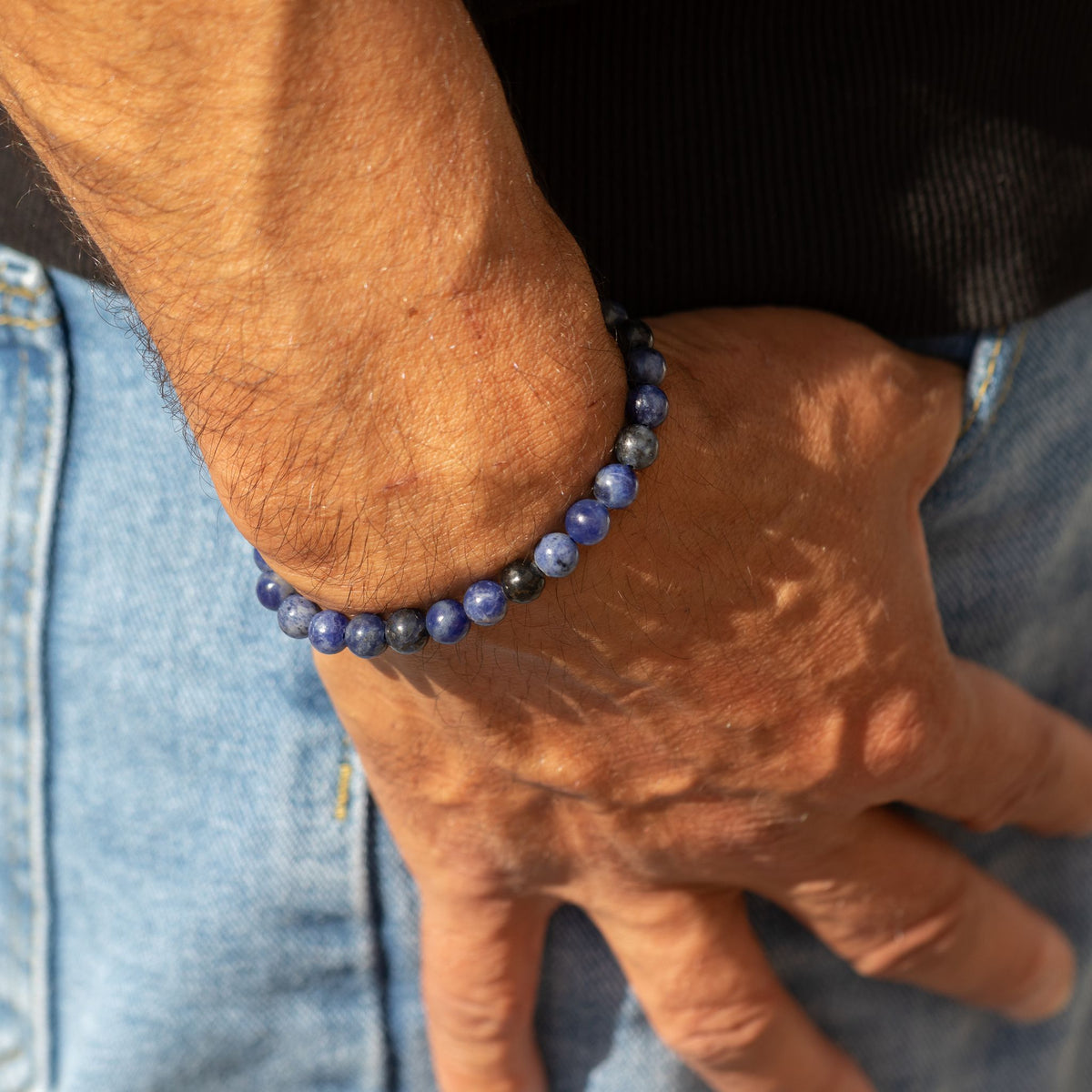 Petite Gemstone Bracelet – Sodalite – styled view