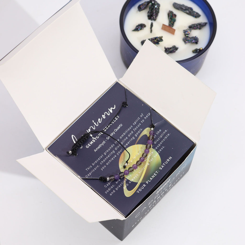 Written in the Stars – Capricorn · Zodiac Candle & Gemstone Bracelet – styled view