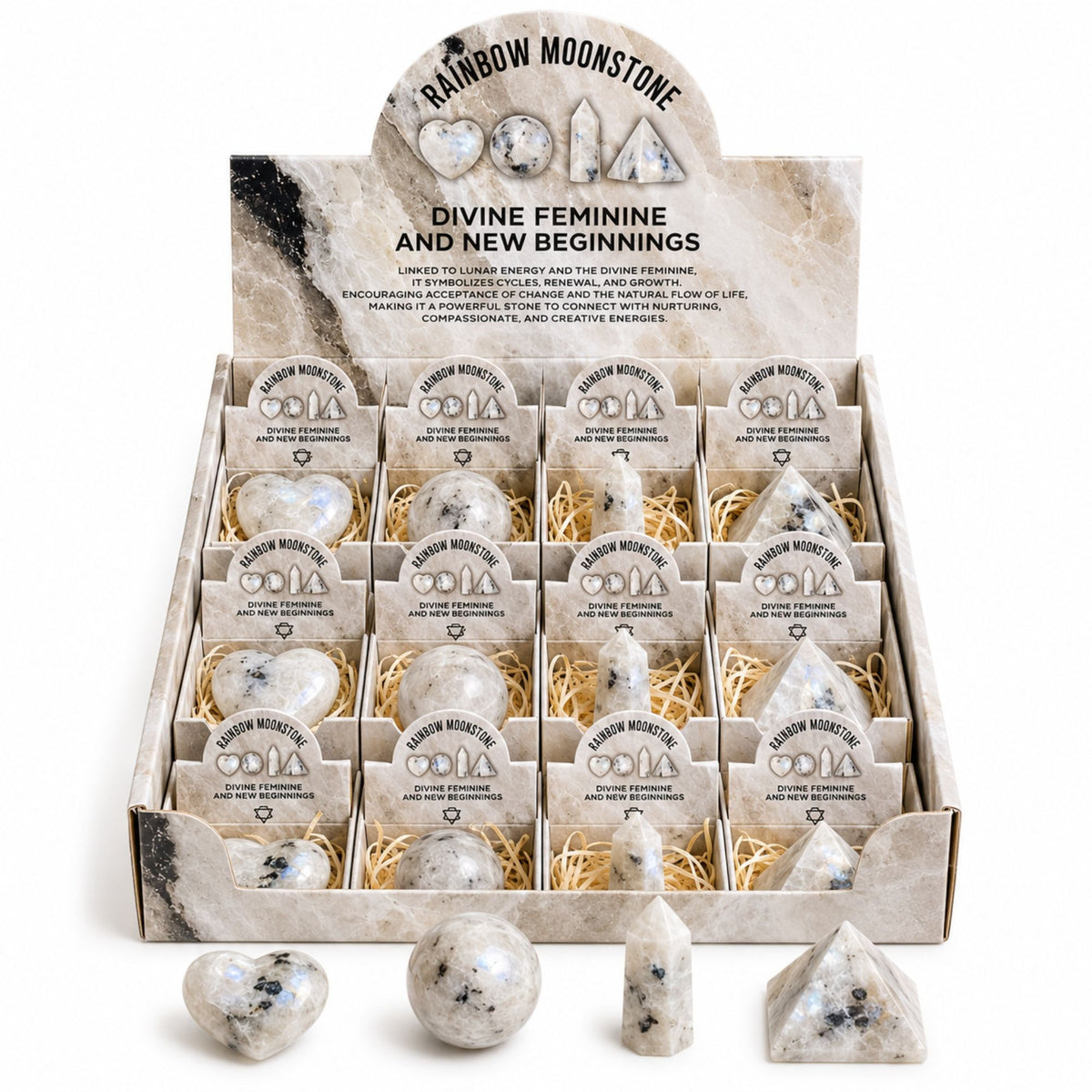 Four Shapes Gift Set – Rainbow Moonstone – close-up