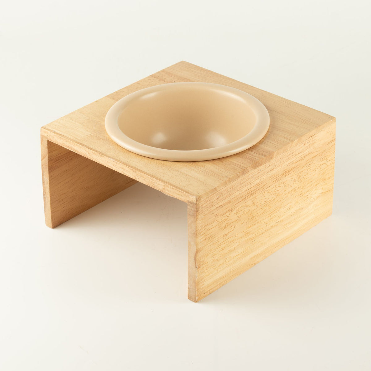 Ceramic Dog Bowl in Wooden Stand | 14 cm