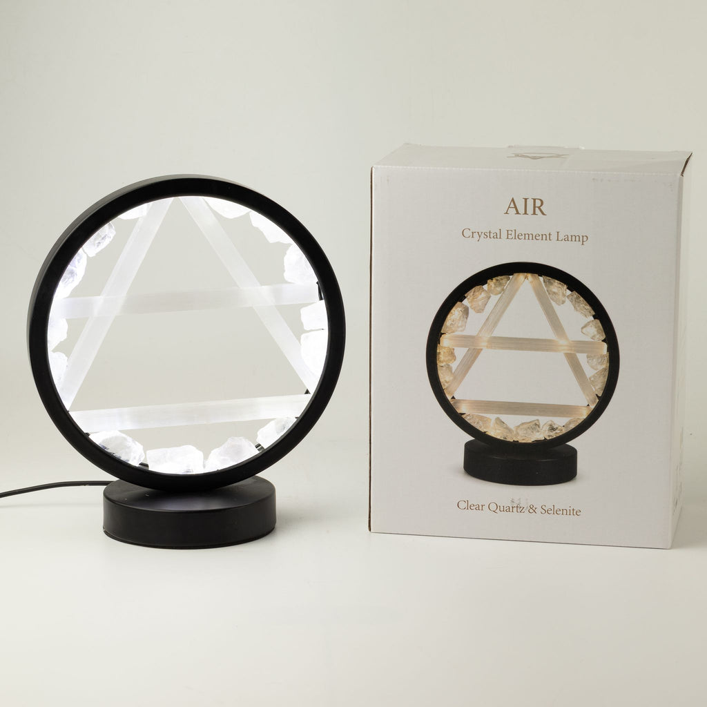 Gemstone Halo Lamp – Air · Clear Quartz & Selenite – close-up