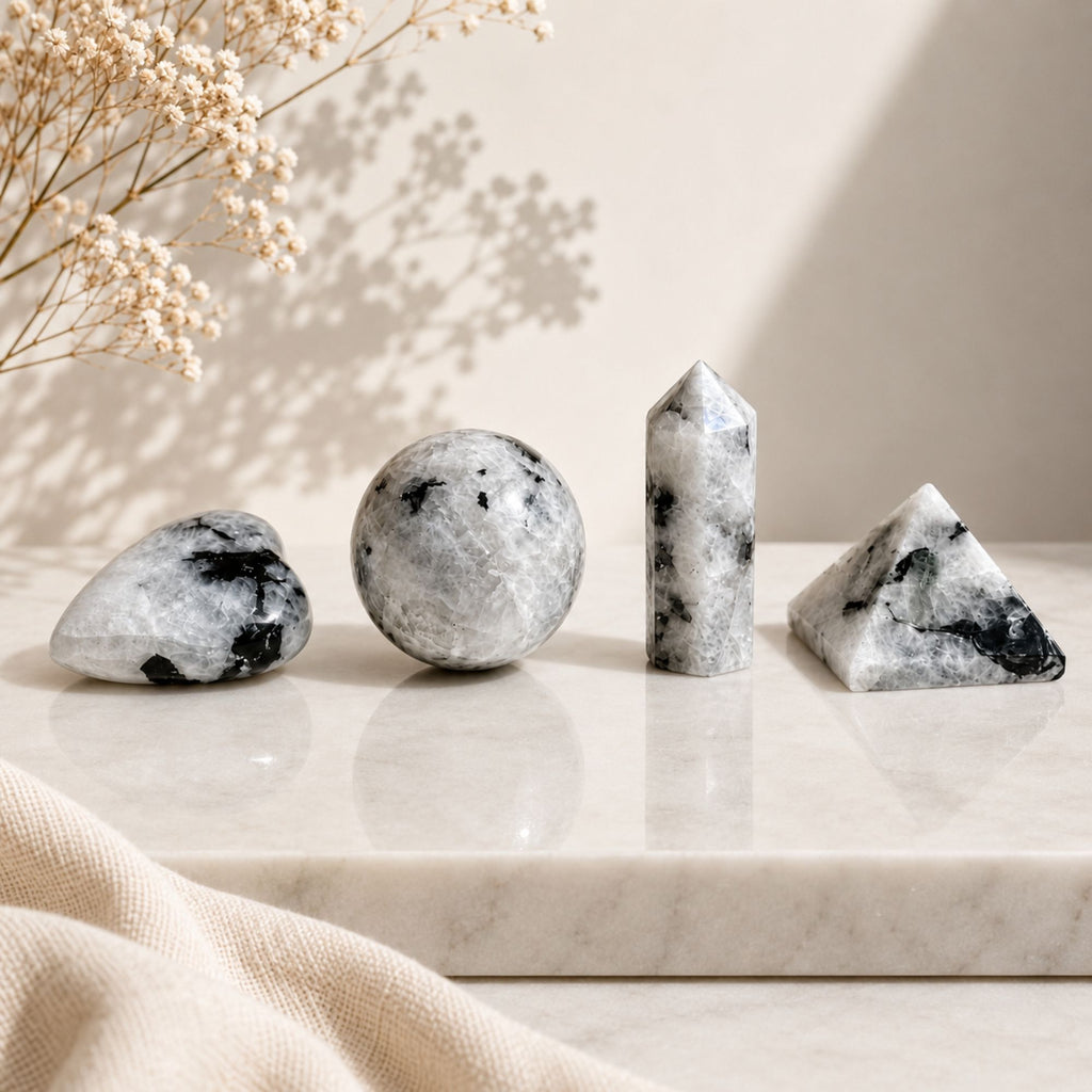 Four Shapes Gift Set – Rainbow Moonstone – styled view