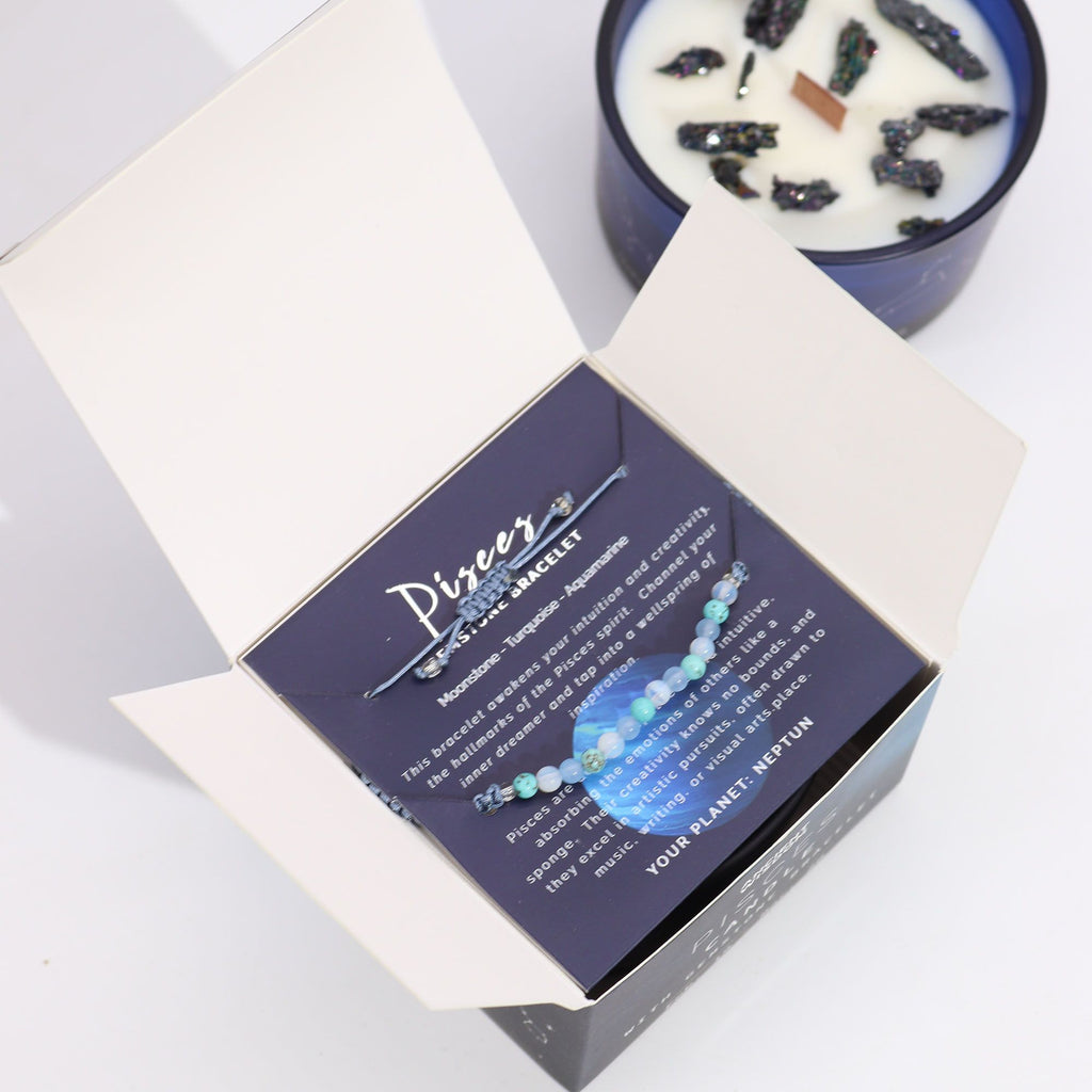Written in the Stars – Pisces · Zodiac Candle & Gemstone Bracelet – styled view