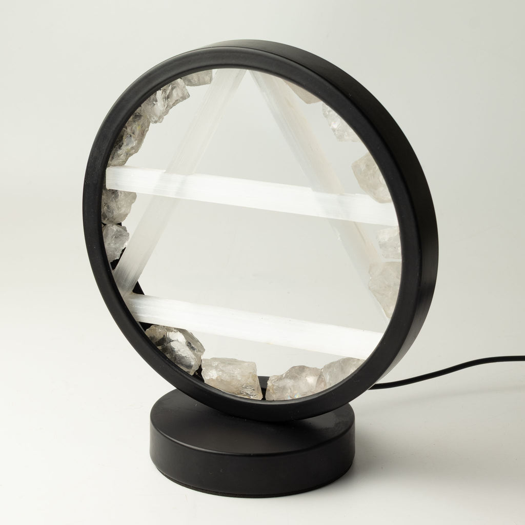 Gemstone Halo Lamp – Air · Clear Quartz & Selenite – size view