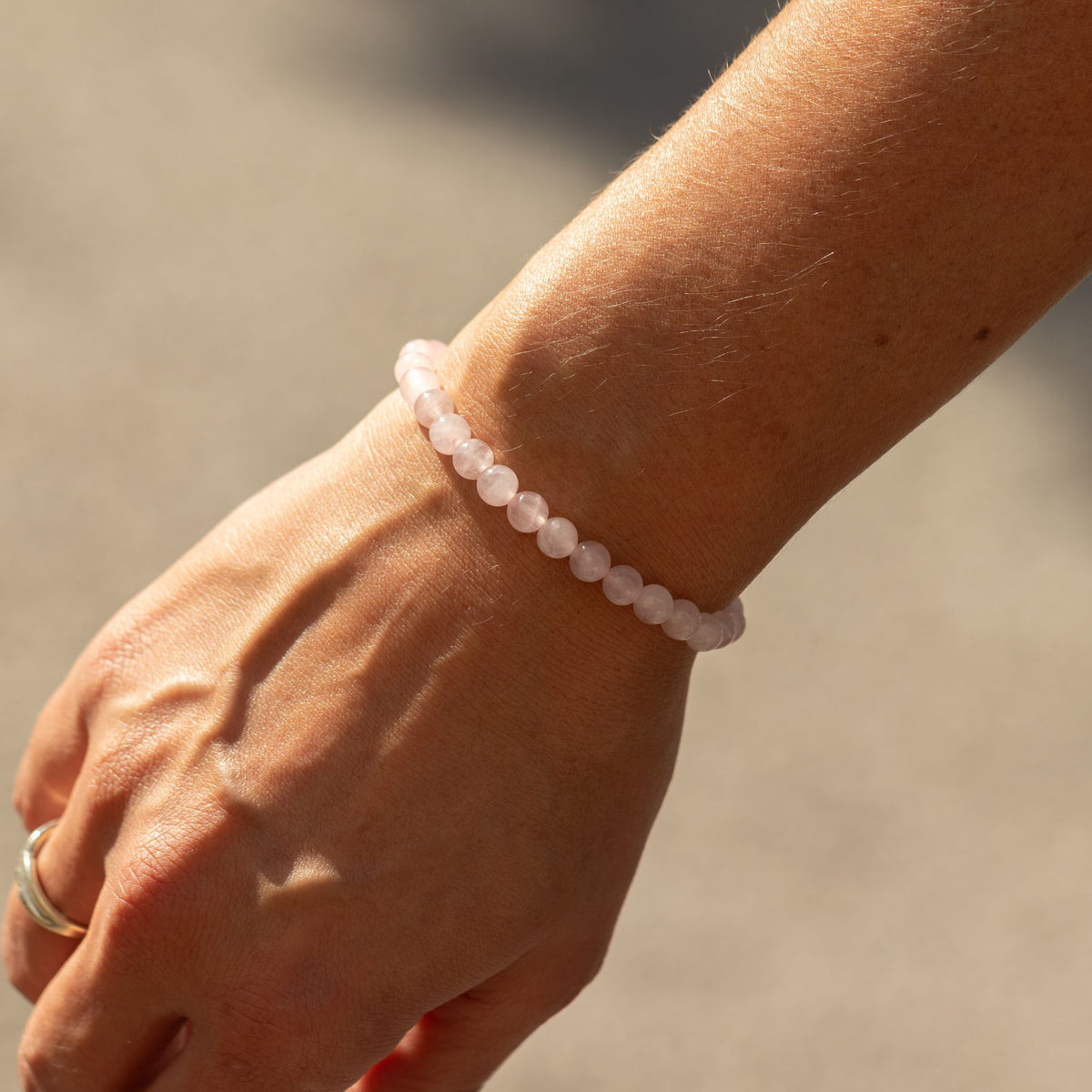 Petite Gemstone Bracelet – Rose Quartz – close-up