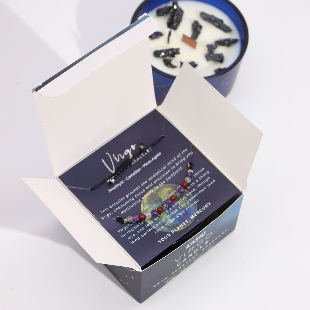 Written in the Stars – Virgo · Zodiac Candle & Gemstone Bracelet – styled view