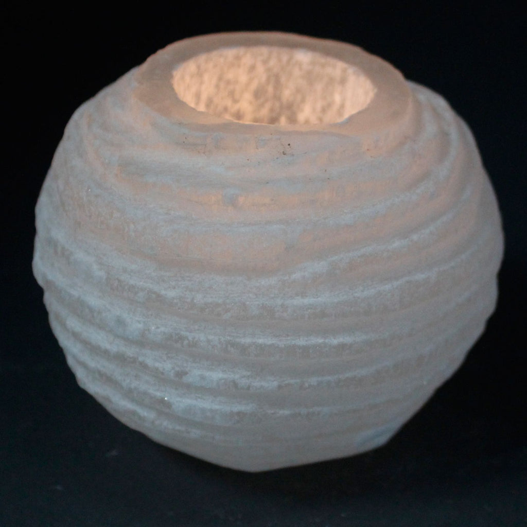 Selenite Candle Holder – Round · 9 × 8 cm – another angle