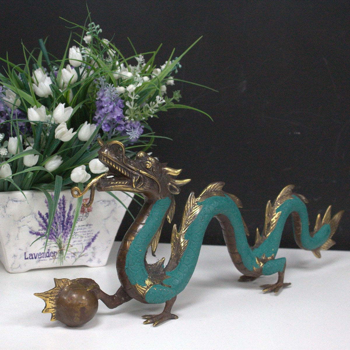 Brass Dragon with Pearl – Feng Shui – close-up