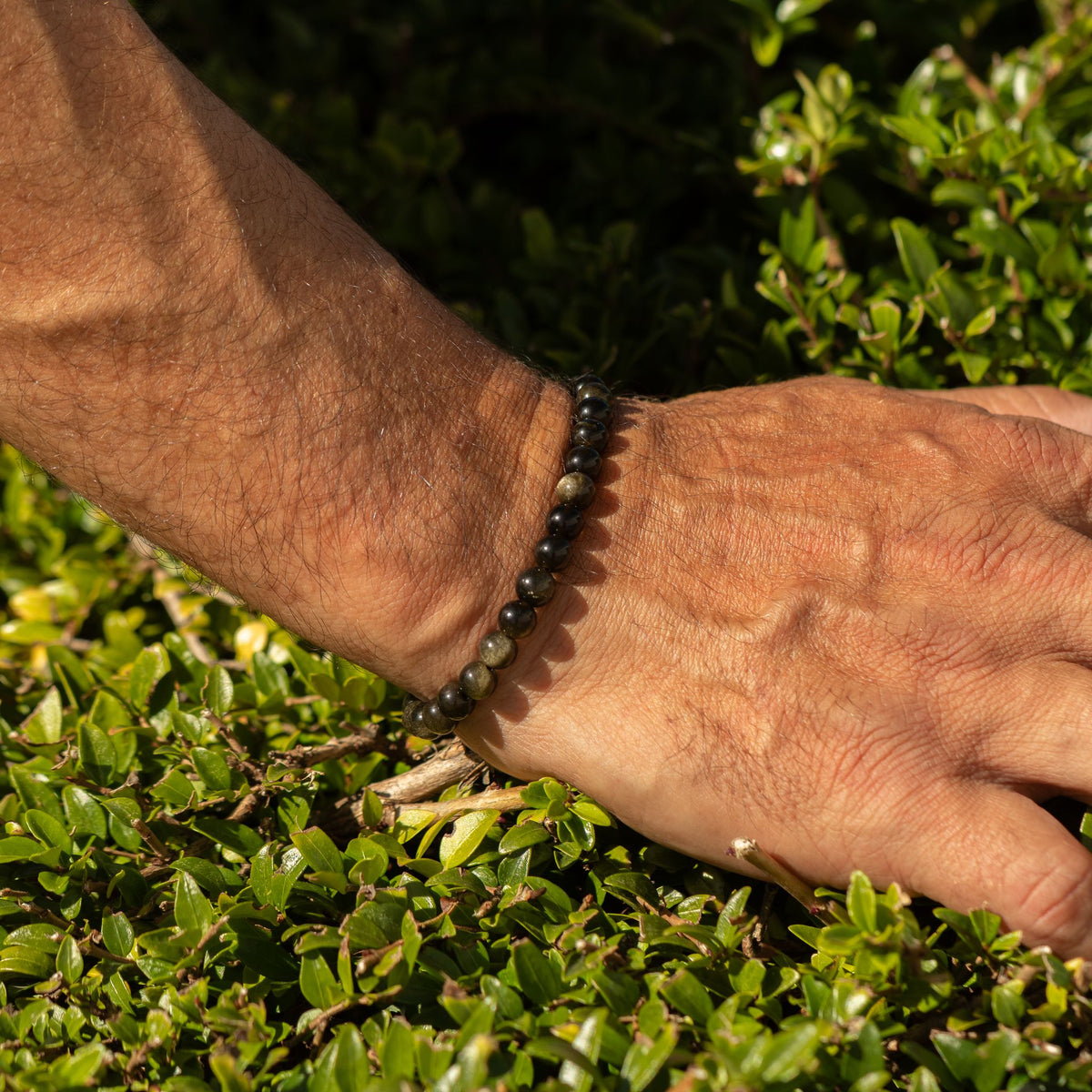 Petite Gemstone Bracelet – Gold Obsidian – close-up