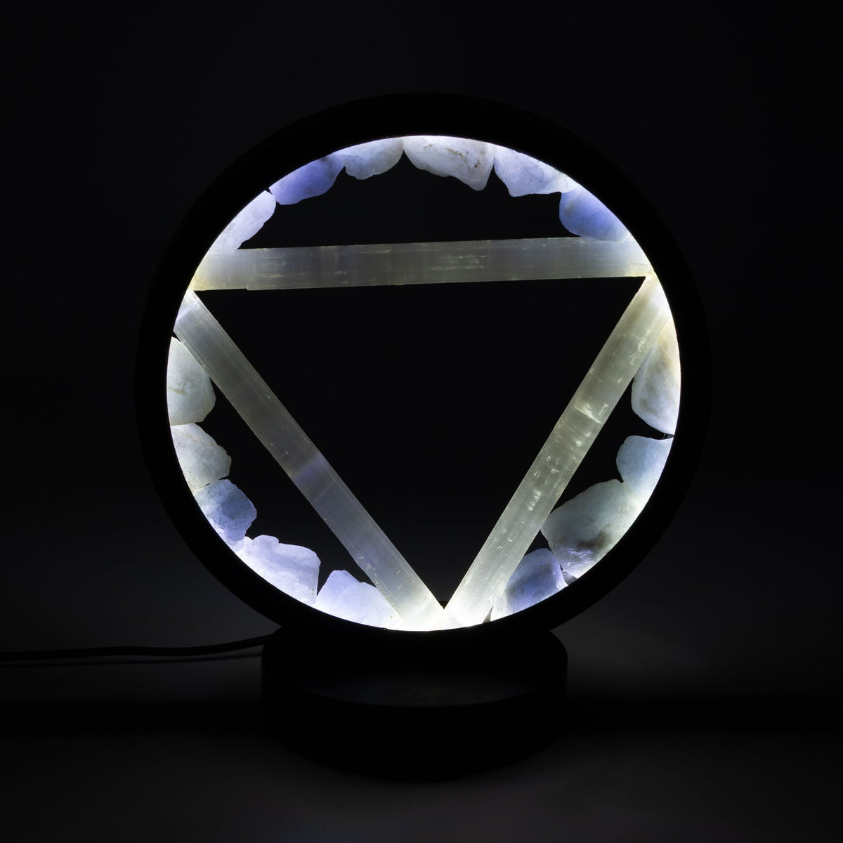 Gemstone Halo Lamp – Water · Aquamarine & Selenite – styled view