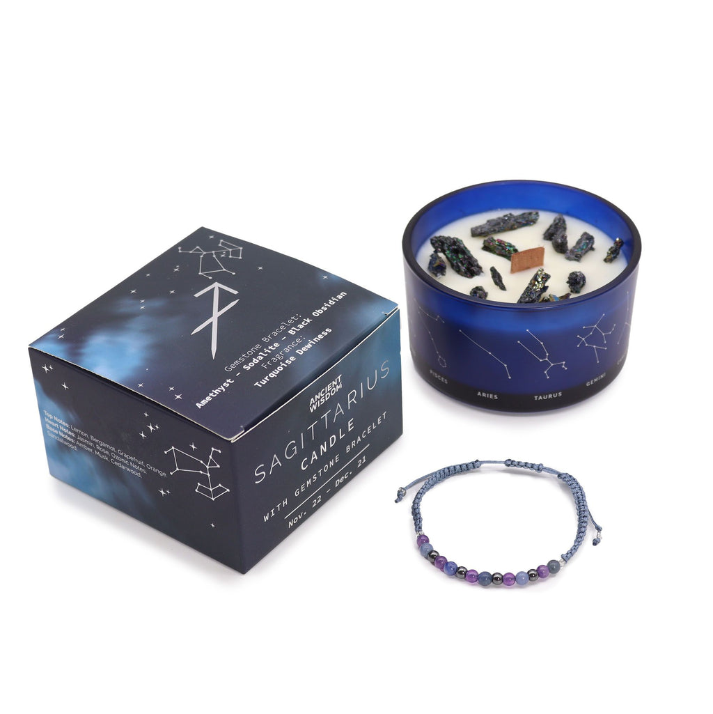 Written in the Stars – Sagittarius · Zodiac Candle & Gemstone Bracelet – another angle