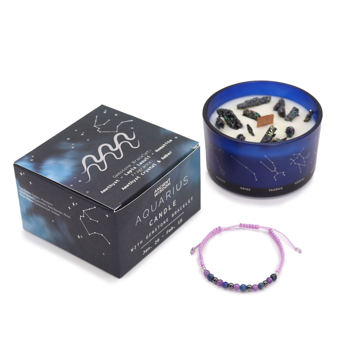 Written in the Stars – Aquarius · Zodiac Candle & Gemstone Bracelet – size view