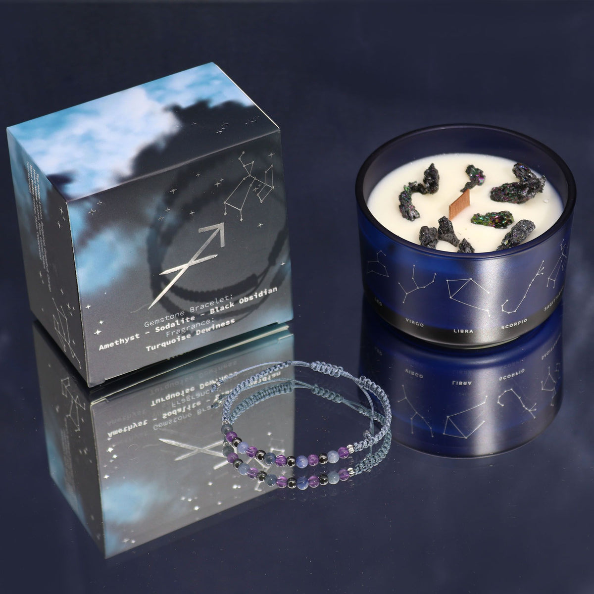 Written in the Stars – Sagittarius · Zodiac Candle & Gemstone Bracelet – detail view