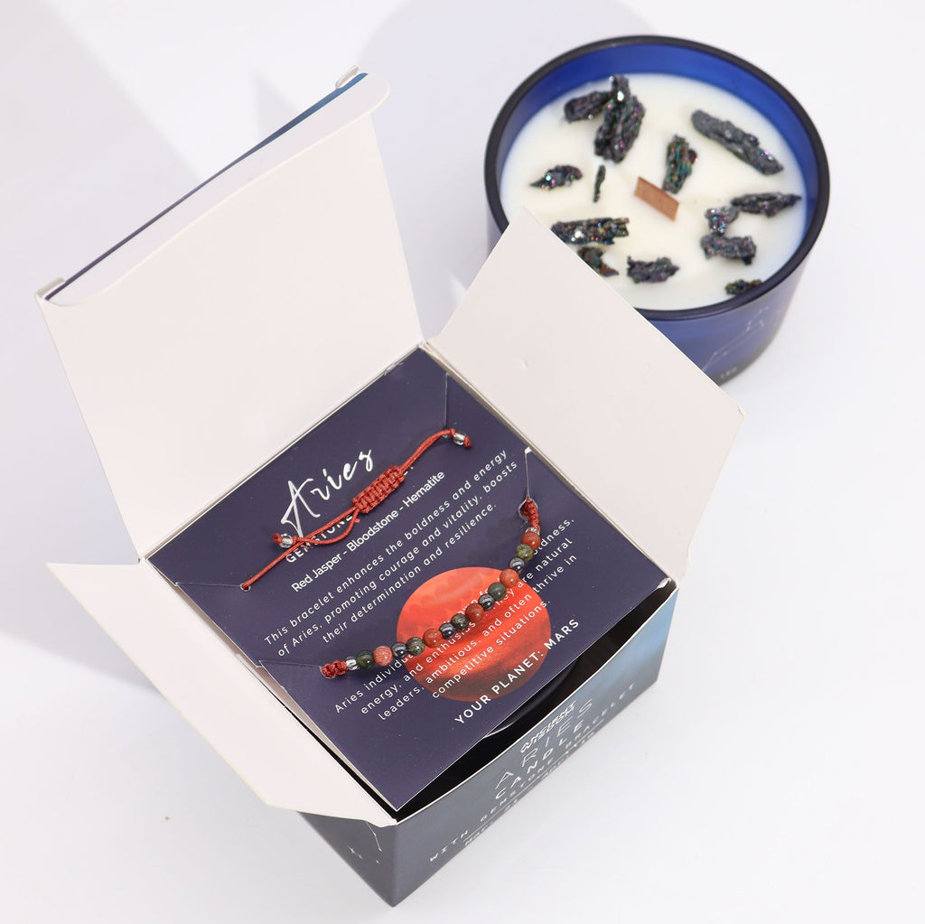 Written in the Stars – Aries · Zodiac Candle & Gemstone Bracelet – close-up