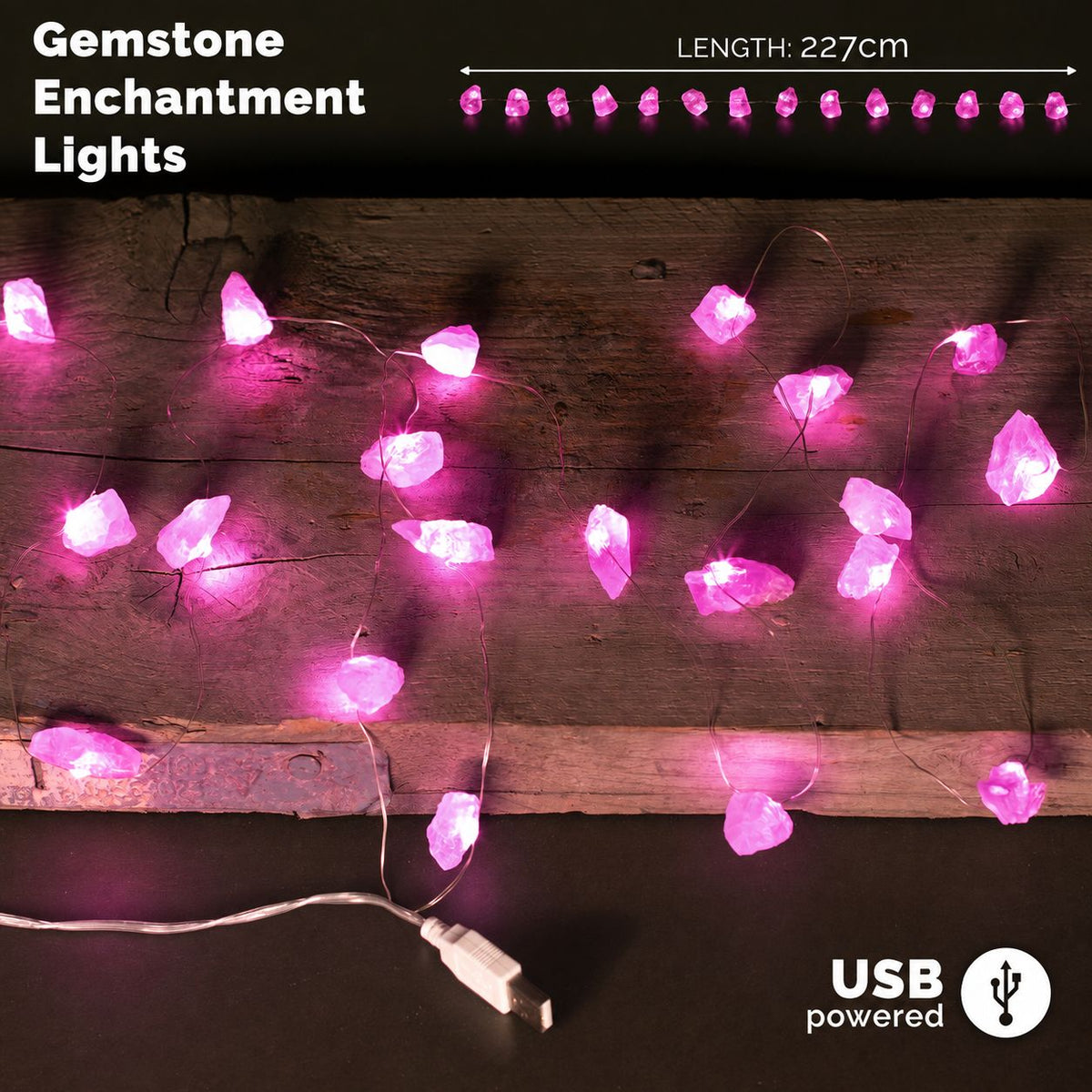 Gemstone Light String – Rose Quartz – detail view