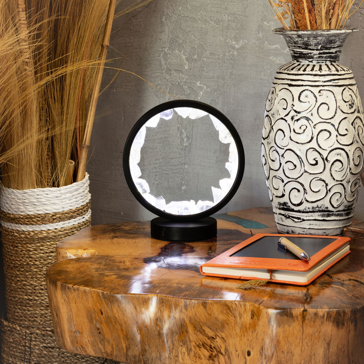 Gemstone Halo Lamp – Clear Quartz – styled view