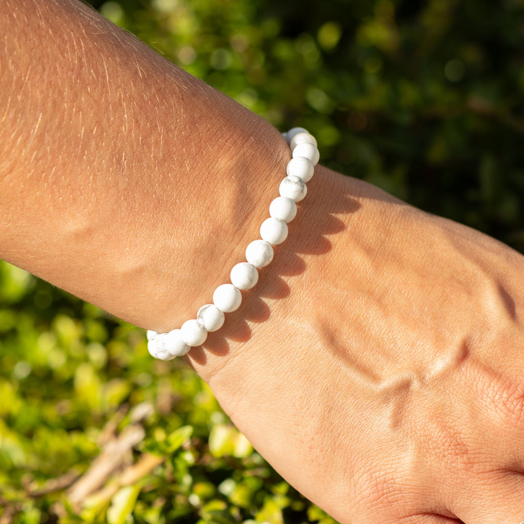 Petite Gemstone Bracelet – Howlite – styled view