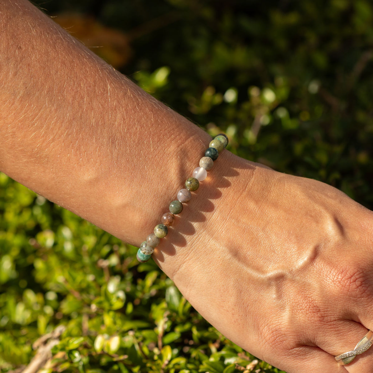 Petite Gemstone Bracelet – Moss Agate – packaging