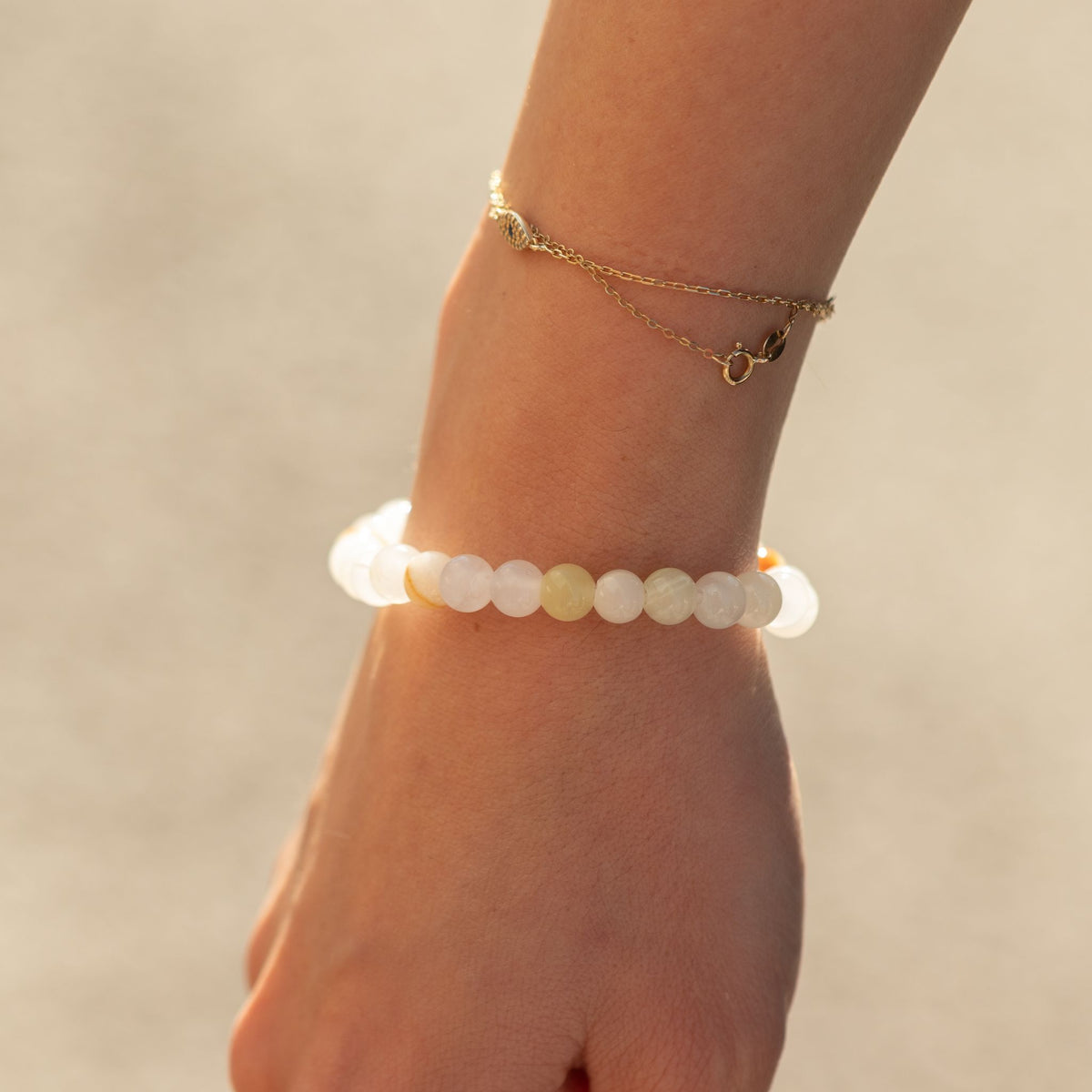 Petite Gemstone Bracelet – Moon Jade – detail view
