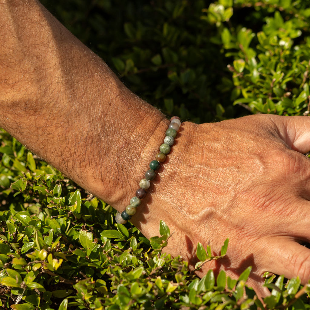 Petite Gemstone Bracelet – Moss Agate – styled view