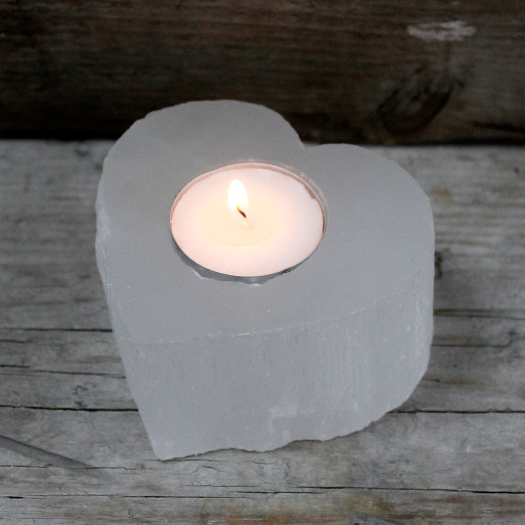 Selenite Candle Holder – Heart – another angle