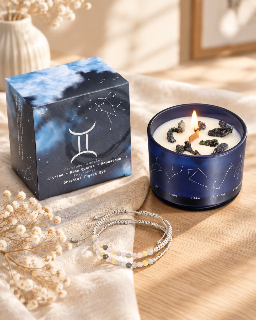 Written in the Stars – Gemini · Zodiac Candle & Gemstone Bracelet by Chapter 9 Copenhagen