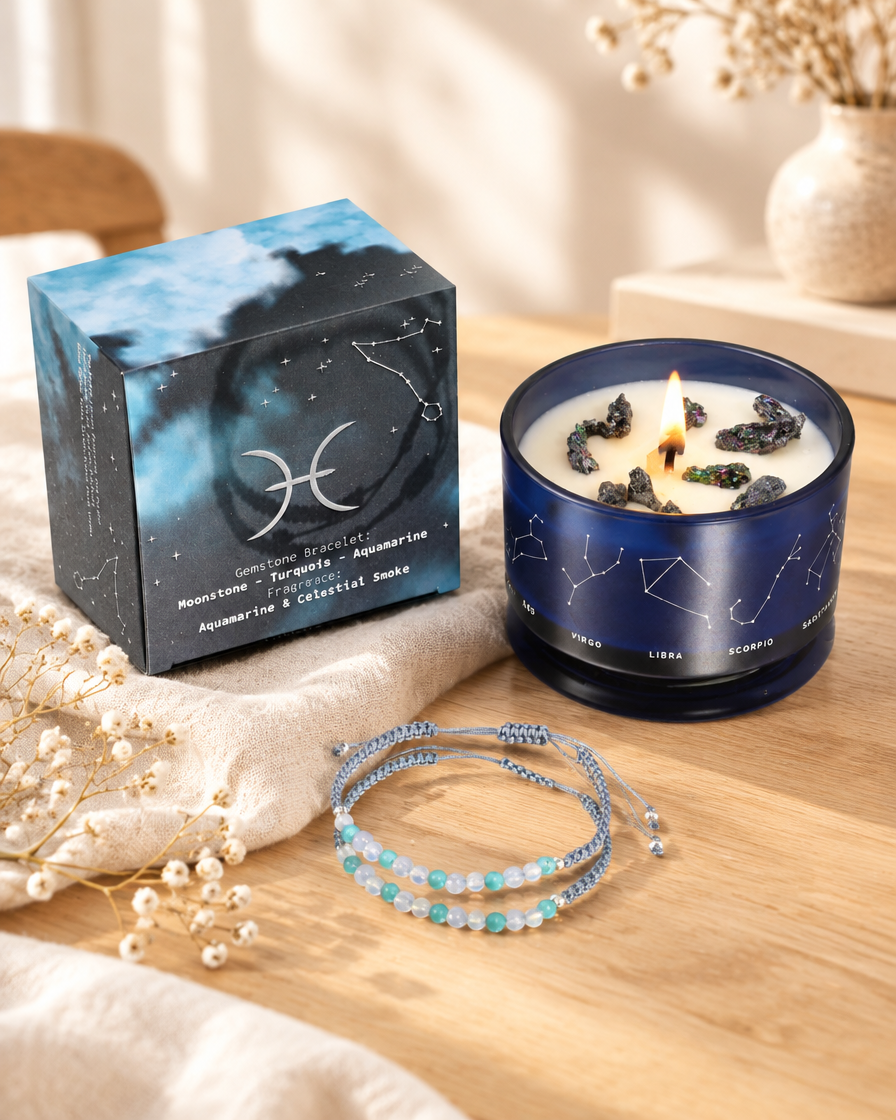Written in the Stars – Pisces · Zodiac Candle & Gemstone Bracelet by Chapter 9 Copenhagen
