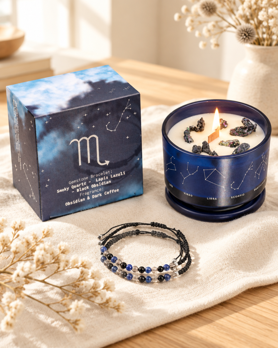Written in the Stars – Scorpio · Zodiac Candle & Gemstone Bracelet by Chapter 9 Copenhagen